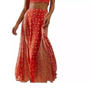 Free People Floral Red Maxi Skirt